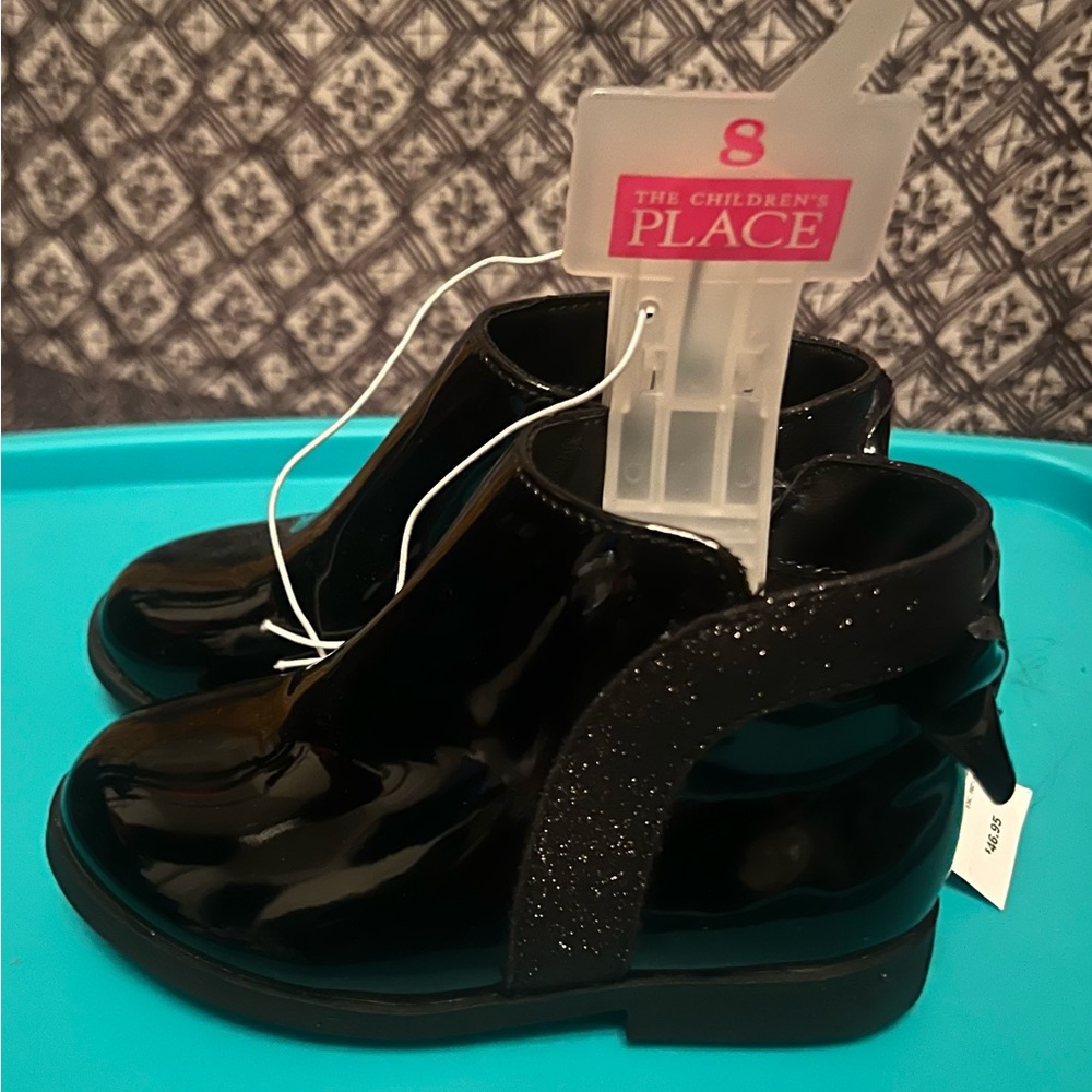 The Children's Place Shiny Black Kids Boots size 8